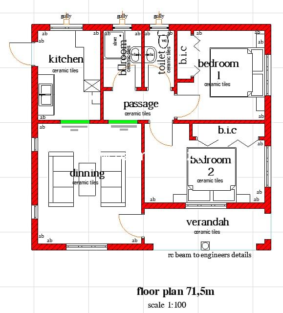 2 bed cottage house plan flat roof - Palmer Construction Zimbabwe