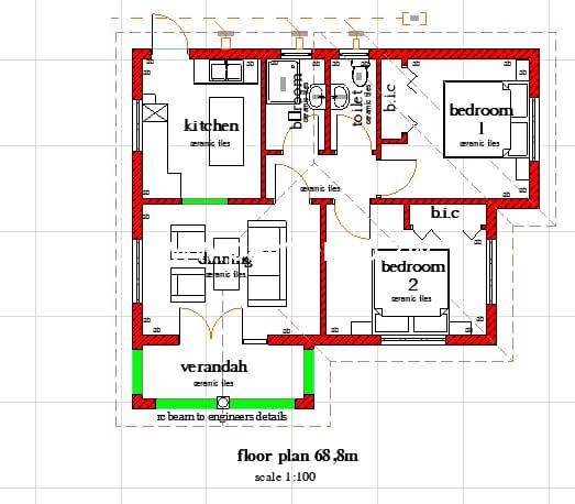 Modern 2 bedroom cottage plan - Palmer Construction Zimbabwe